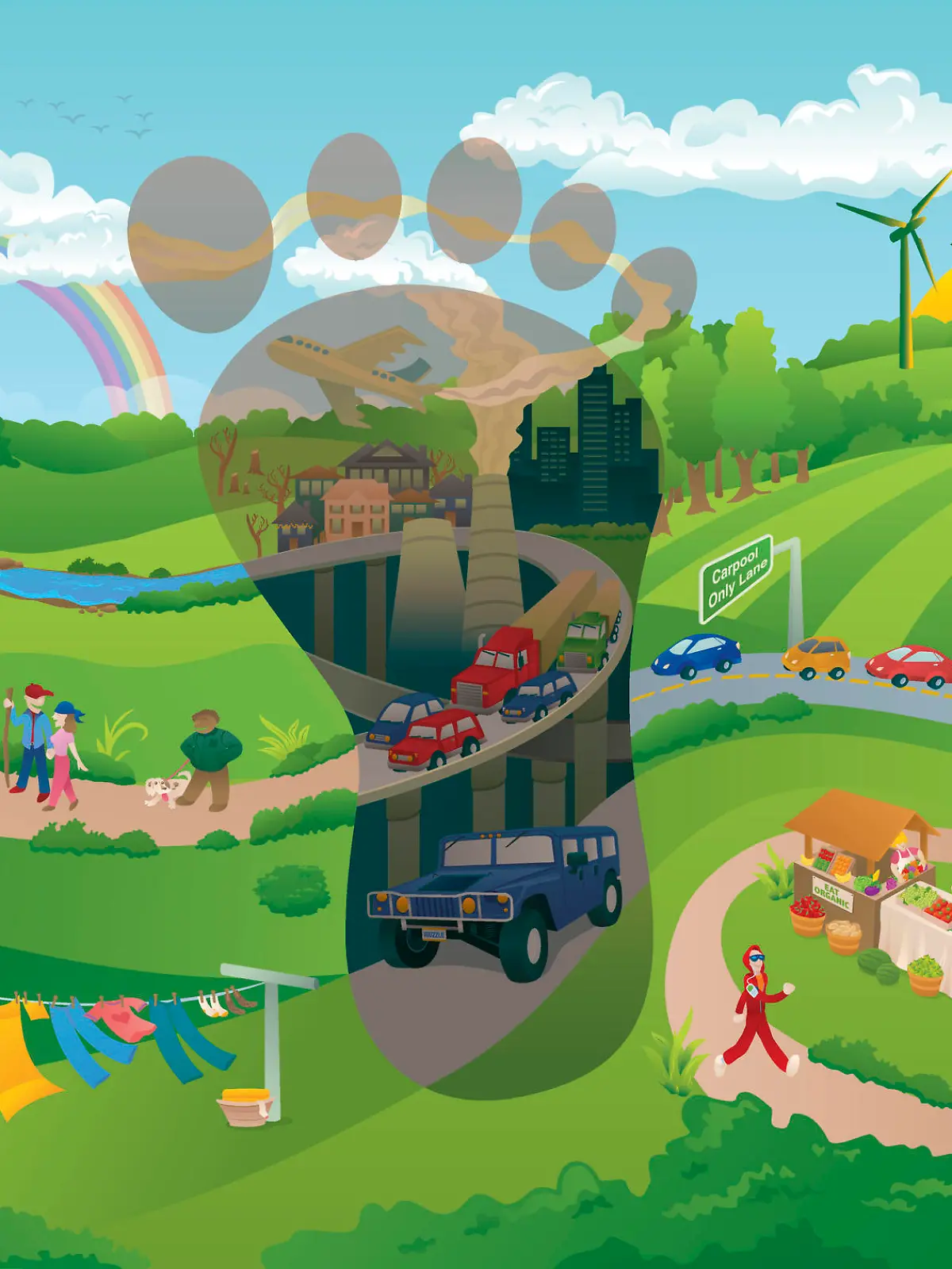 Highly detailed illustration of how we're polluting our earth & what we can do in order to reduce our carbon footprint. 8.5"x11" Includes EPS8, CS2, & high res JPEG. Please see my lightboxes for other "green" illustrations!