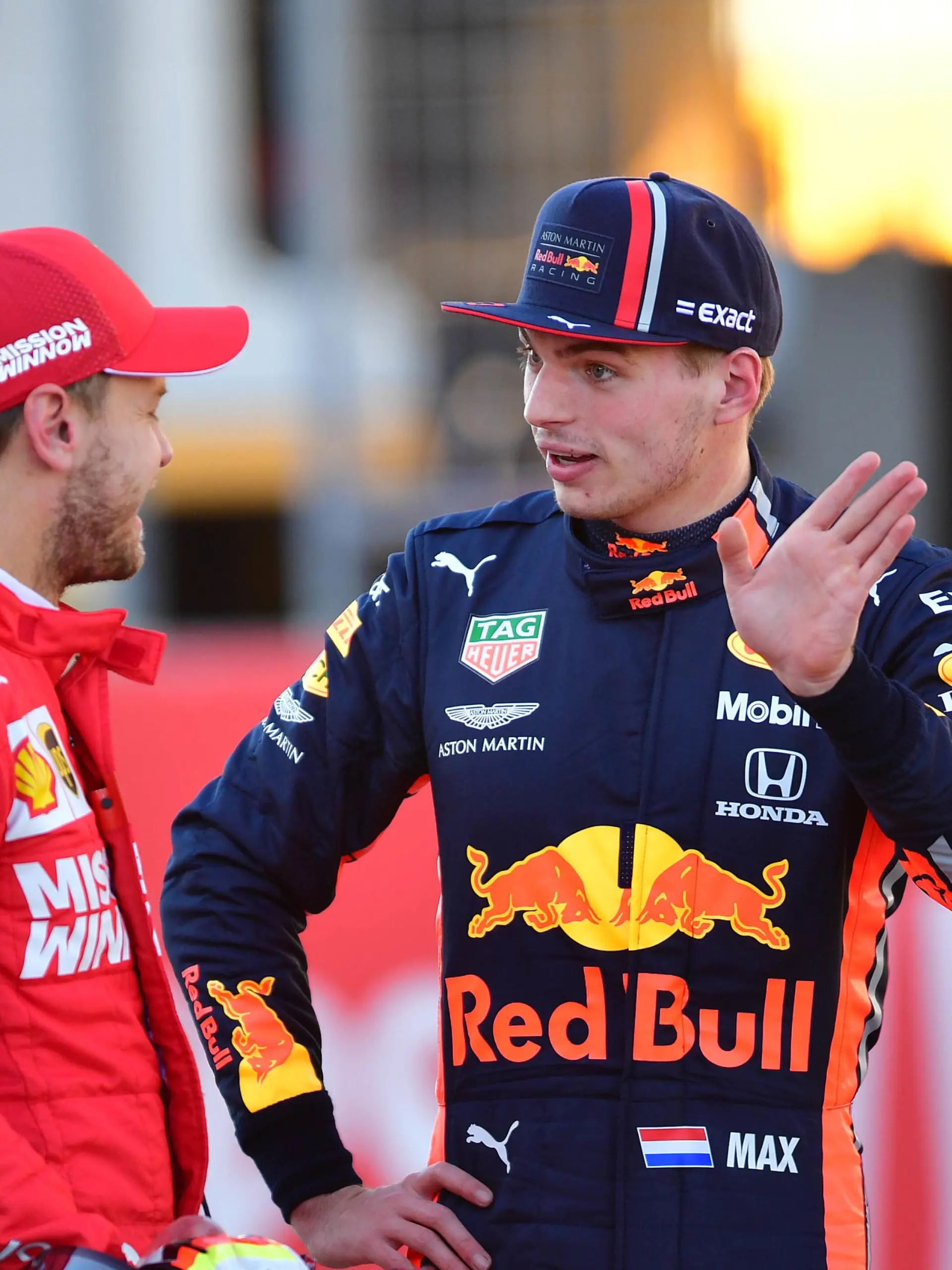 2019 United States GP AUSTIN, TEXAS - NOVEMBER 02: Sebastian Vettel, Ferrari, and Max Verstappen, Red Bull Racing, talk on the grid after Qualifying during the 2019 Formula One United States Grand Prix at Circuit of the Americas, on November 02, 2019 in Austin, Texas, USA. Photo by Simon Galloway / Sutton Images Images PUBLICATIONxINxGERxSUIxAUTxHUNxONLY SG29513