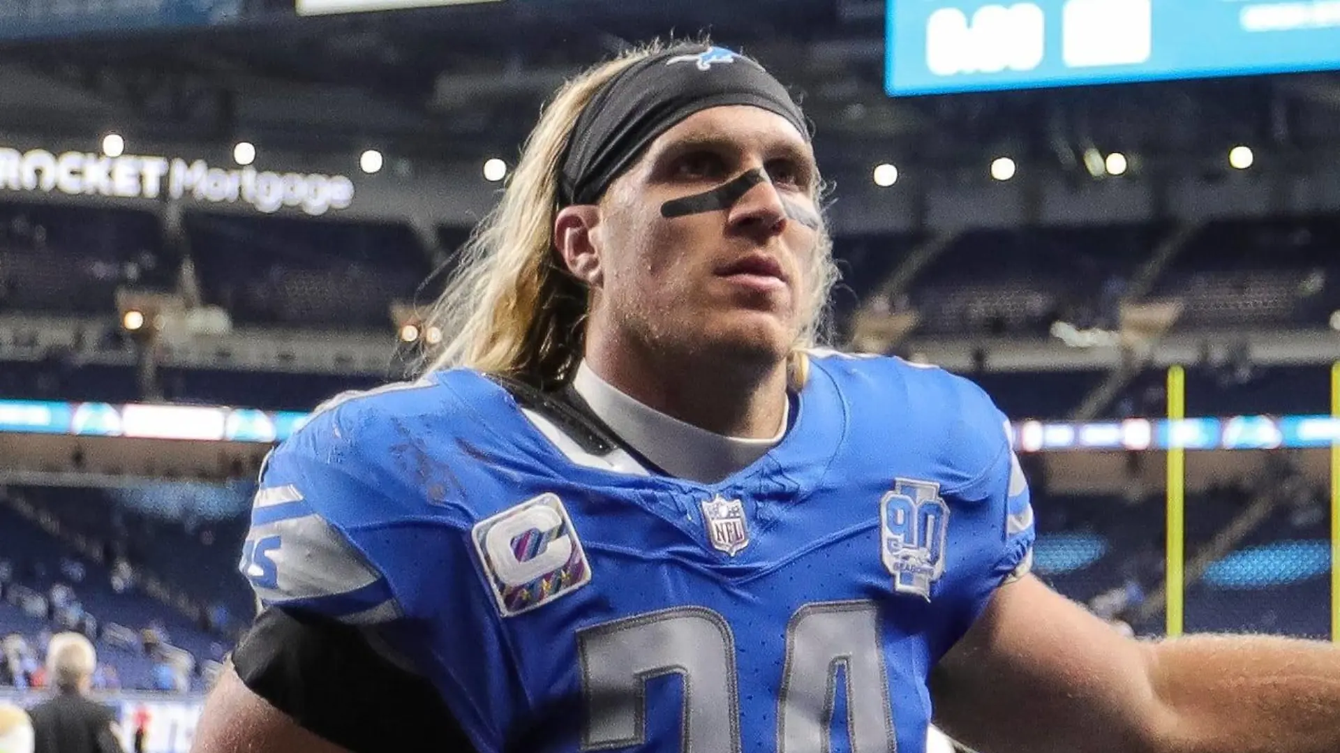 Syndication: Detroit Free Press Lions linebacker Alex Anzalone waves at fans as he exits the field after the Lions 42-24 win on Sunday, Oct. 8, 2023, at Ford Field. , EDITORIAL USE ONLY PUBLICATIONxINxGERxSUIxAUTxONLY Copyright: xJunfuxHanx USATSI_21605456