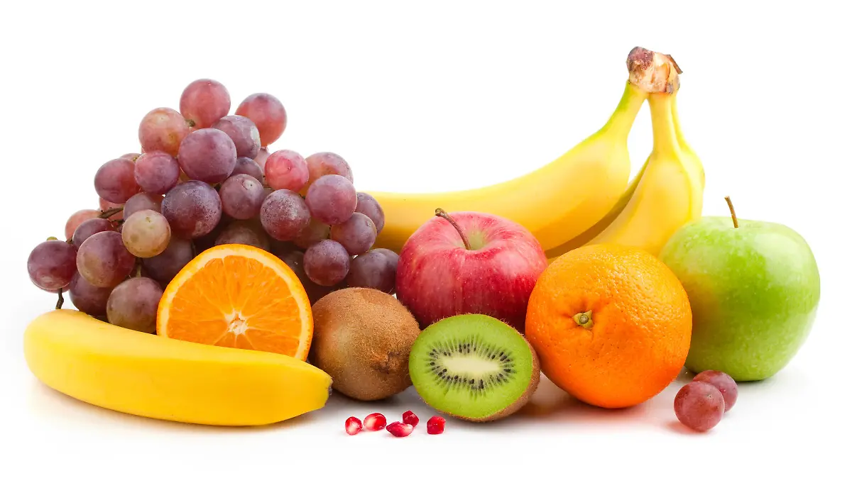 Fruit mix over white background