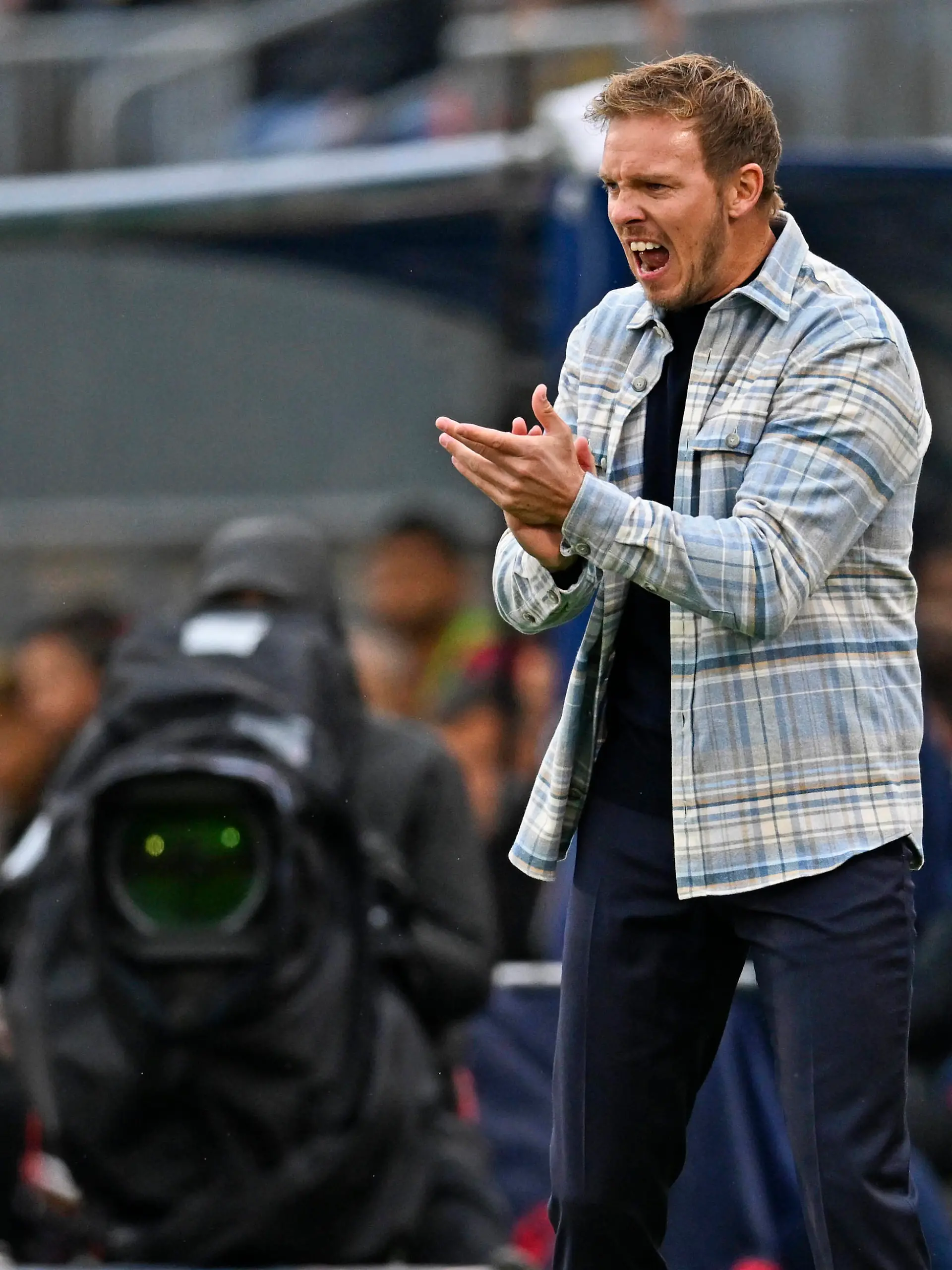 14.10.2023, Fussball Nationalteams Freundschaftsspiele 2023, Länderspiel, USA - Deutschland, im Pratt & Whitney Stadium at Rentschler Field Hartford, Conneticut, USA, Bundestrainer Julian Nagelsmann Deutschland in Rage an der seitenlinie. *** 14 10 2023, Soccer National Teams Friendlies 2023, International Match, USA Germany, at Pratt Whitney Stadium at Rentschler Field Hartford, Conneticut, USA , national coach Julian Nagelsmann Germany in frenzy on the sidelines