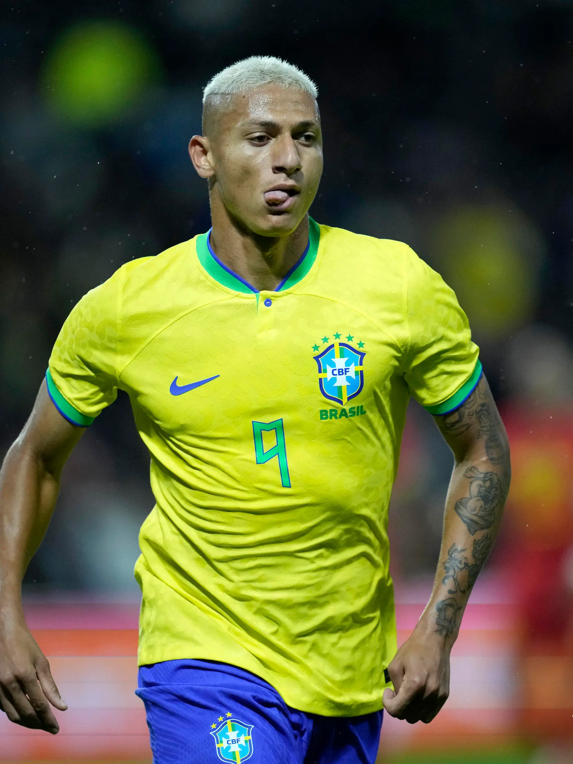 FILE - Brazil's Richarlison celebrates after scoring his side's second goal during the international friendly soccer match between Brazil and Ghana in Le Havre, western France, Friday, Sept. 23, 2022. (AP Photo/Christophe Ena, File)