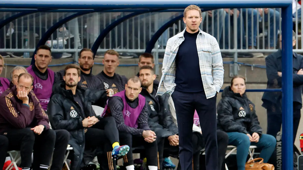 EAST HARTFORD, CT - OCTOBER 14: Germany head coach Julian Nagelsmann looks on during a match between the United Sates and Germany on October 14, 2023, at Pratt & Whitney Stadium in East Hartford, Connecticut. Photo by Fred Kfoury III/Icon Sportswire SOCCER: OCT 14 USA vs Germany EDITORIAL USE ONLY Icon482231014003