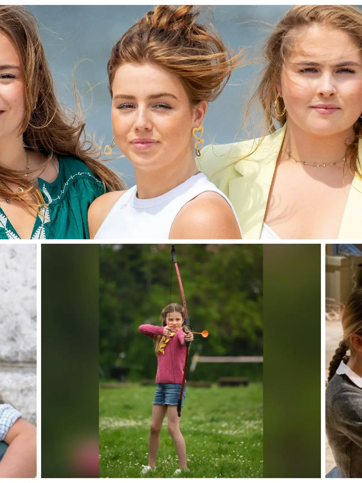 Prinzessin Amalia, Prinzessin Alexia, Prinzessin Ariane (oben) sowie Prinz George, Prinzessin Charlotte und Prinzessin Estelle (v.l.n.r.))