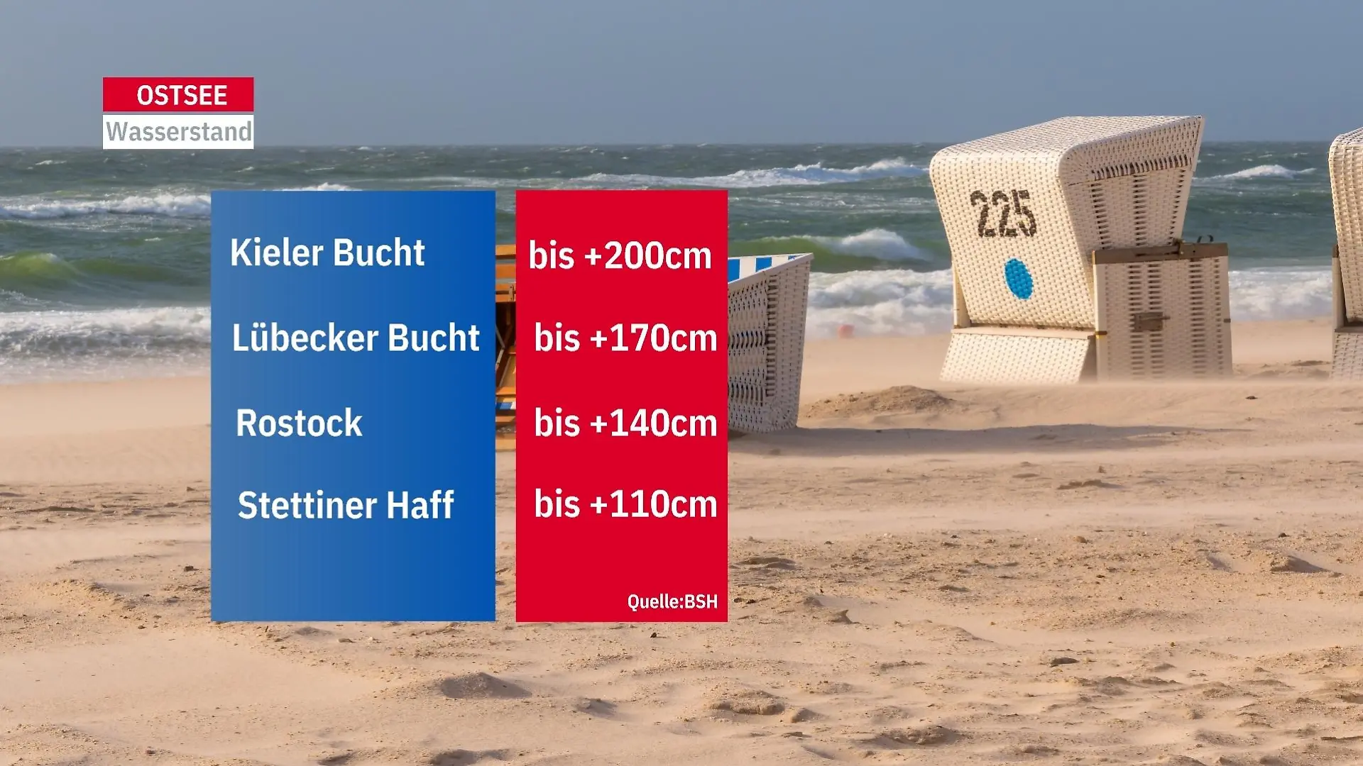 Die Grafik zeigt die erwarteten Wasserstände für die Ostsee am 20. Oktober 2023.