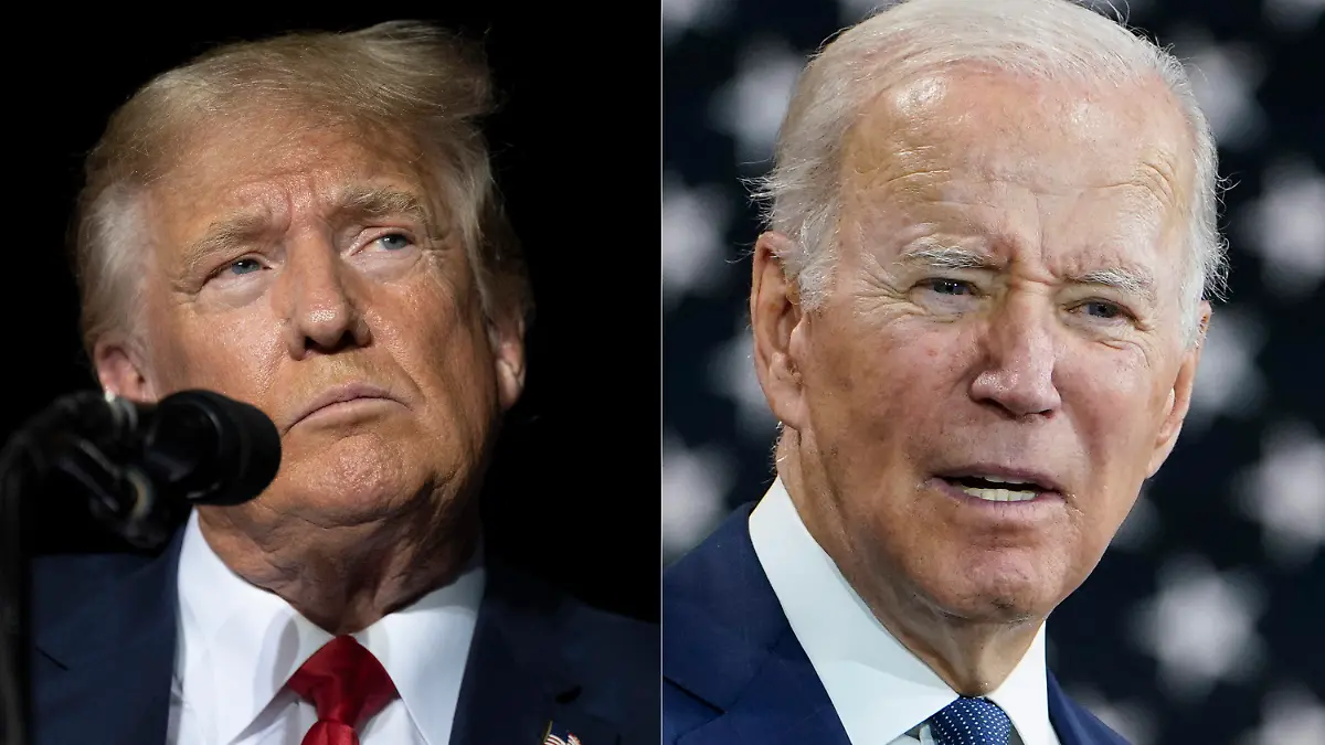 This combination of photos shows former President Donald Trump, left, and President Joe Biden, right. This year’s midterm elections are playing out as a strange continuation of the last presidential race — and a potential preview of the next one. (AP Photo/File)