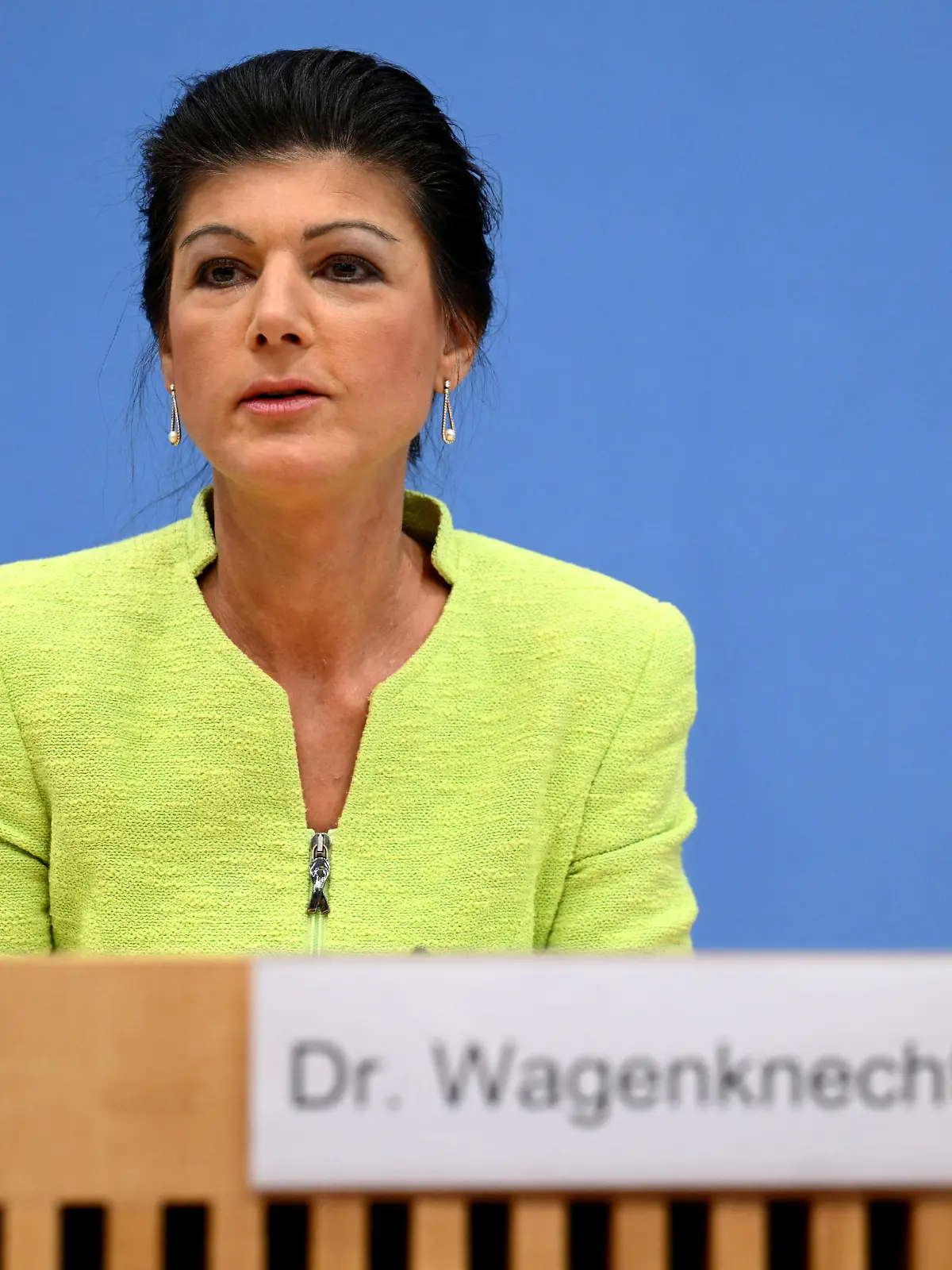 German politician and member of the Bundestag for The Left party Sahra Wagenknecht attends a press conference to present the "Alliance Sahra Wagenknecht, BSW" in Berlin, Germany October 23, 2023. REUTERS/Annegret Hilse