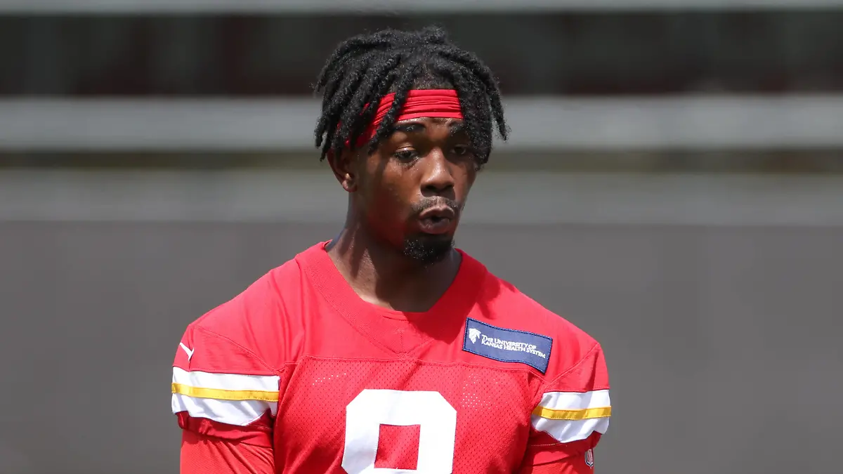 KANSAS CITY, MO - JUNE 02: Kansas City Chiefs wide receiver Justyn Ross 8 during OTA offseason workouts on June 02, 2022 at the Kansas City Chiefs Training Facility in Kansas City, MO. Photo by Scott Winters/Icon Sportswire NFL, American Football Herren, USA JUN 02 Kansas City Chiefs OTA Offseason Workouts Icon2205220083 
