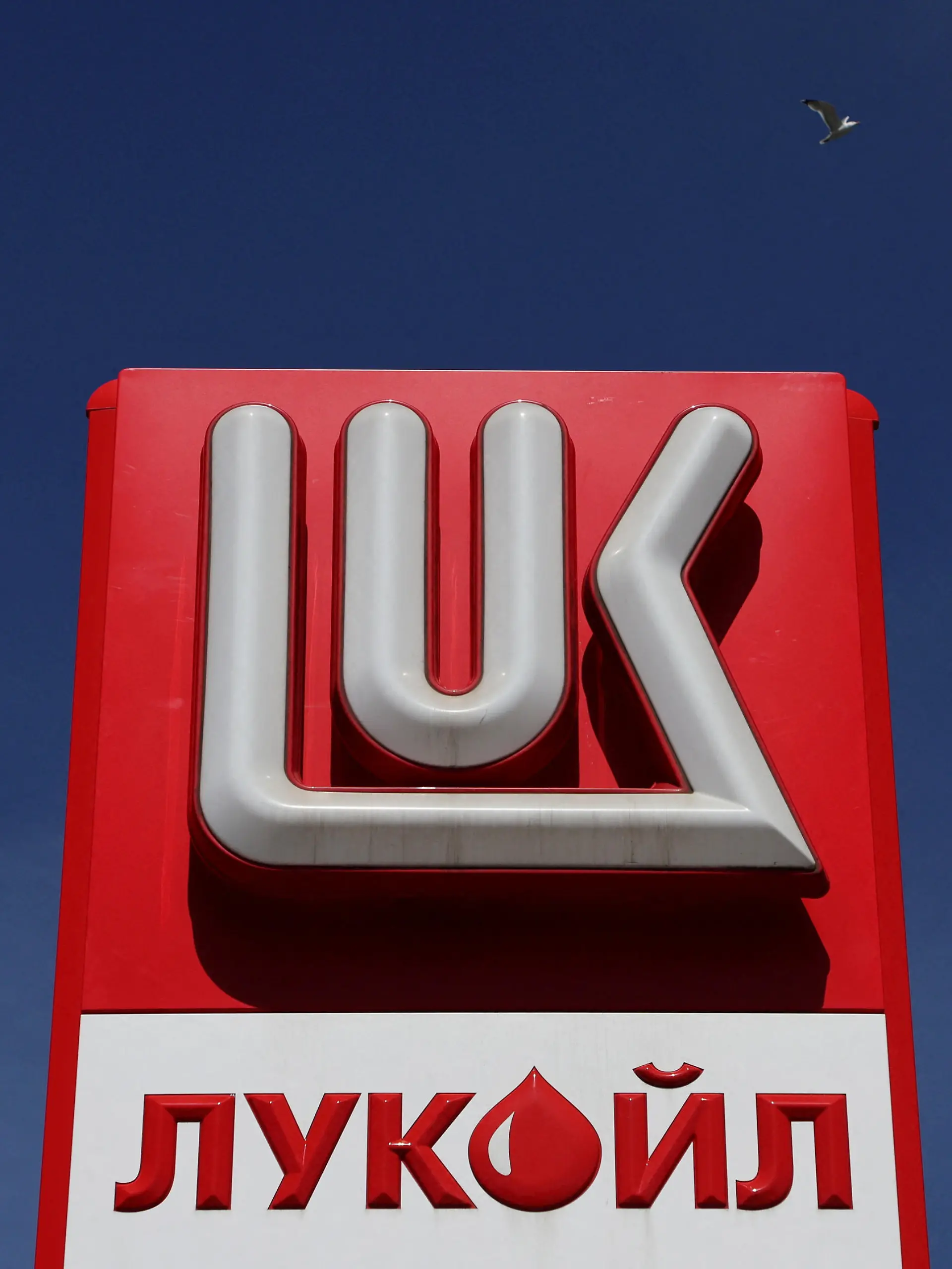 FILE PHOTO: The logo of Lukoil is on display at a petrol station in Saint Petersburg, Russia May 25, 2022. REUTERS/Anton Vaganov/File Photo