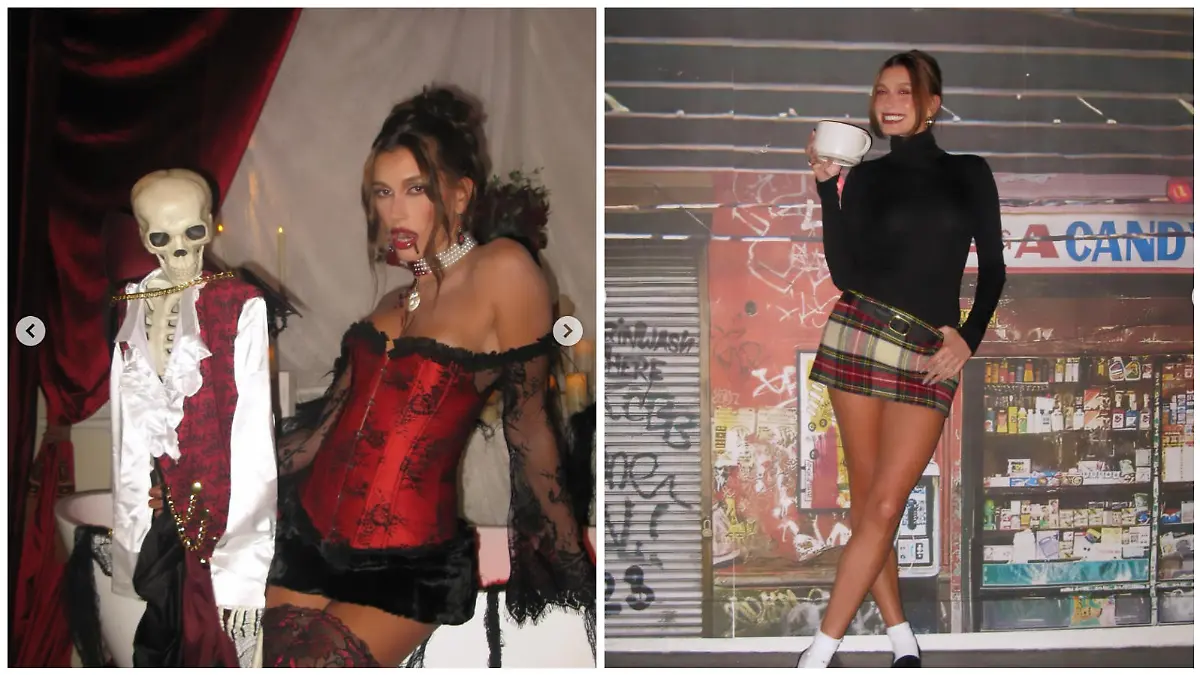 Hailey Bieber in Halloween-Kostümen.