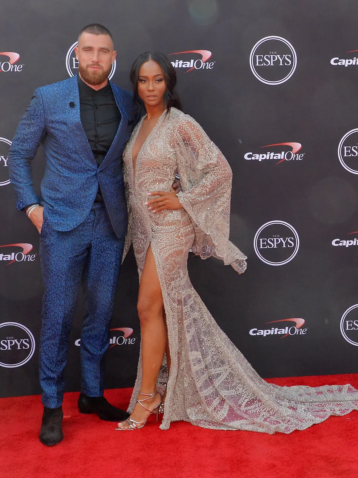 NFL player Travis Kelce (L) and media personality Kayla Nicole attend the 26th annual ESPY Awards at the Microsoft Theater in Los Angeles on July 18, 2018. PUBLICATIONxINxGERxSUIxAUTxHUNxONLY LAP2018071848 JIMxRUYMEN  