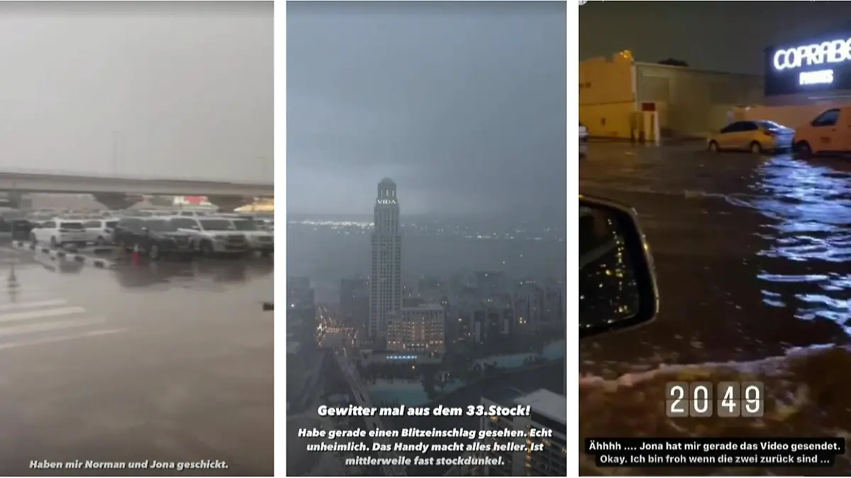 Tanja Szewczenko erlebt Unwetter in Dubai.