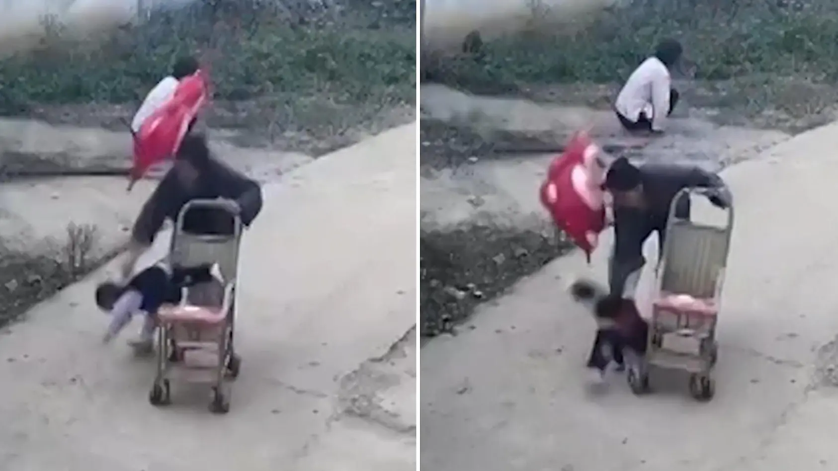 Mutter fängt fallendes Baby