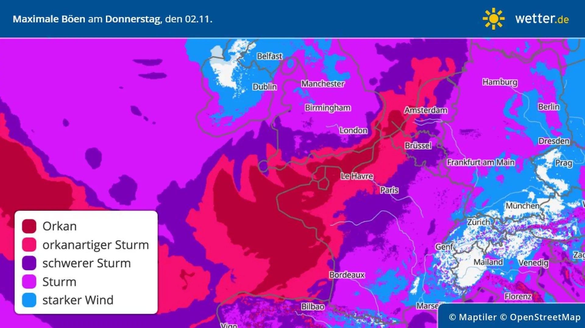 Sturm- und Orkangefahr in Teilen Europas und Deutschlands