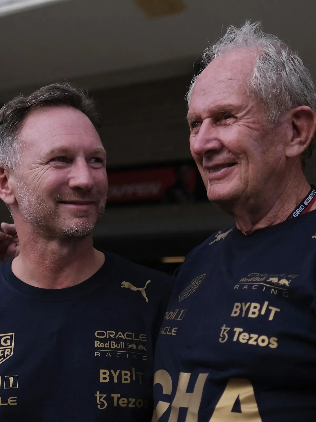 Formula One F1 - United States Grand Prix - Circuit of the Americas, Austin, Texas, U.S. - October 23, 2022 Red Bull team principal Christian Horner and advisor Helmut Marko after winning the constructors championship REUTERS/Ricardo Arduengo