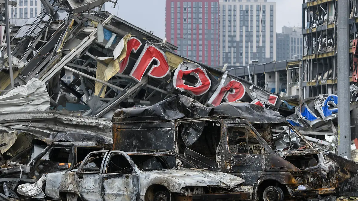 Consequences of shelling of the Retroville shopping mall by Russian missiles. Kyiv, Ukraine. March 30, 2022. (Photo by Maxym Marusenko/NurPhoto)