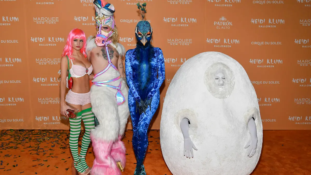 Leni Klum, left, Bill Kaulitz, Heidi Klum and Tom Kaulitz attend Heidi Klum's 22nd annual Halloween party at Marquee on Tuesday, Oct. 31, 2023, in New York. (Photo by Evan Agostini/Invision/AP)