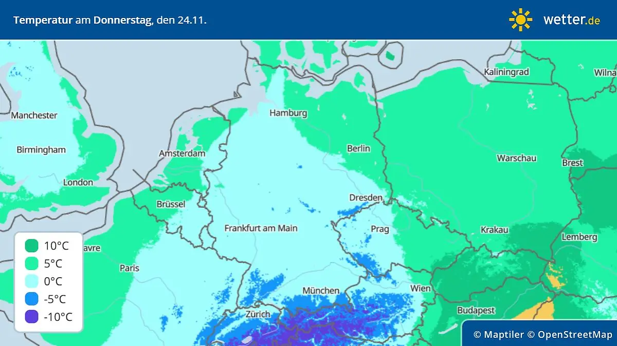 Die Grafik zeigt die Höchstwerte für Donnerstag, 24.11.2022