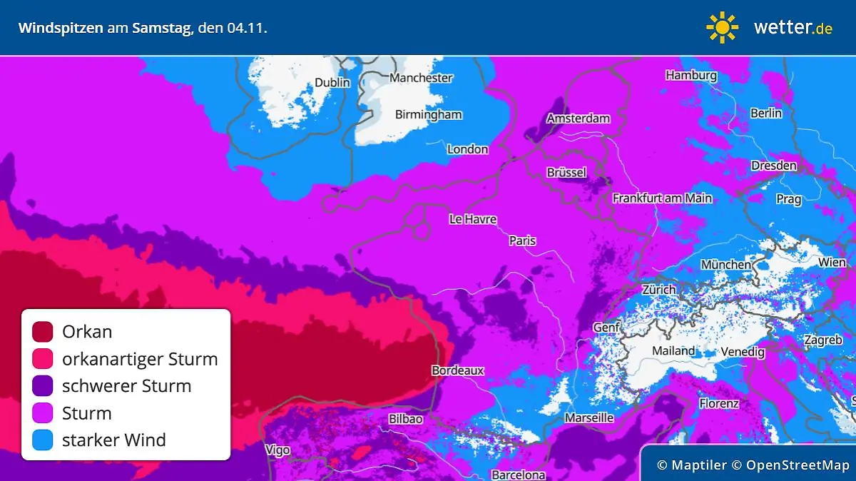 Prognose und Vorhersage: Ein weiterer Sturm trifft Europa am Samstag, 04. November 2023