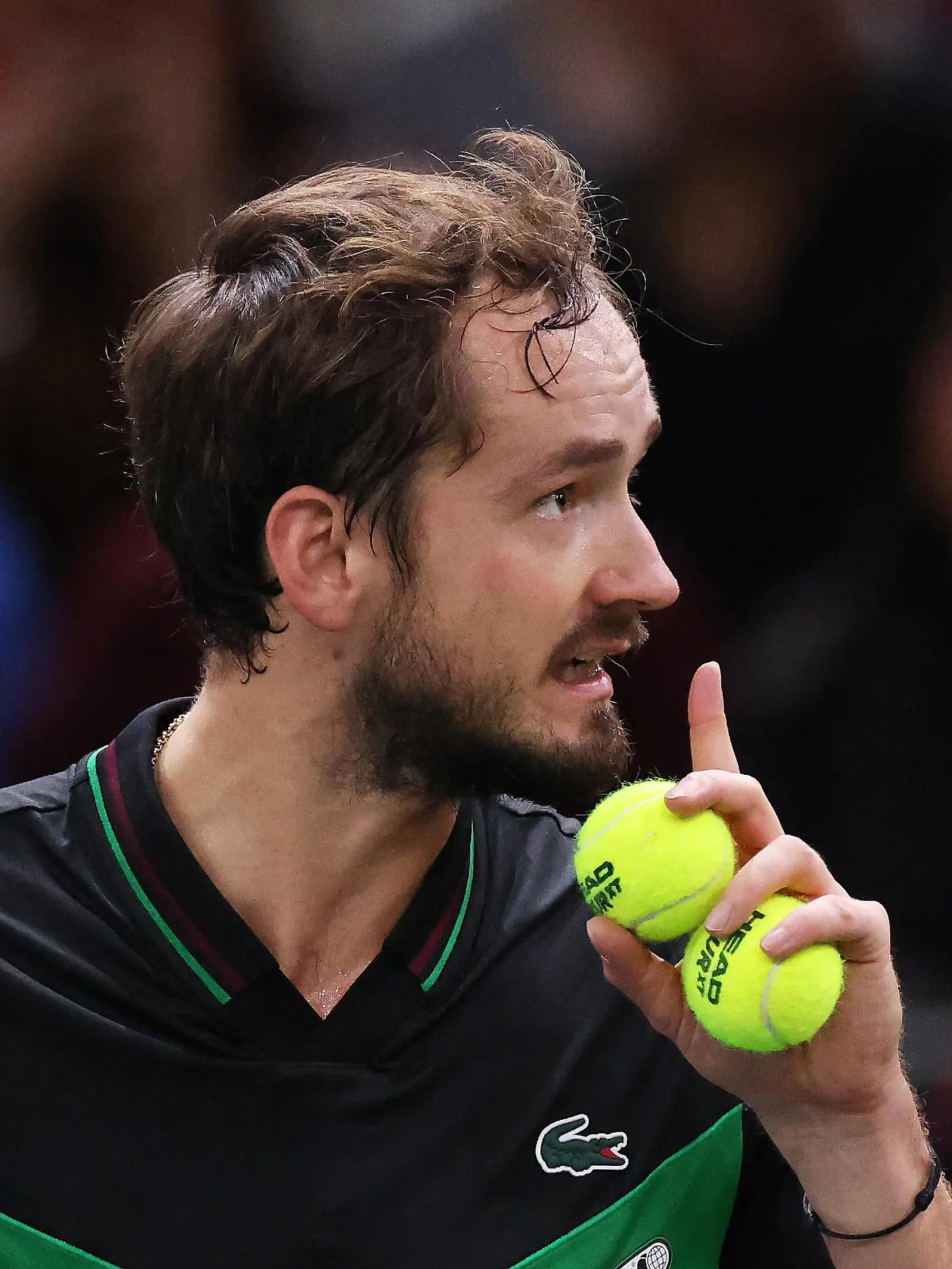 231101 -- PARIS, Nov. 1, 2023 -- Daniil Medvedev reacts during the men s singles second round match between Daniil Medvedev of Russia and Grigor Dimitrov of Bulgaria at Paris ATP, Tennis Herren Masters 1000 tennis tournament in Paris, France, Nov. 1, 2023.  SPFRANCE-PARIS-TENNIS-MASTERS GaoxJing PUBLICATIONxNOTxINxCHN