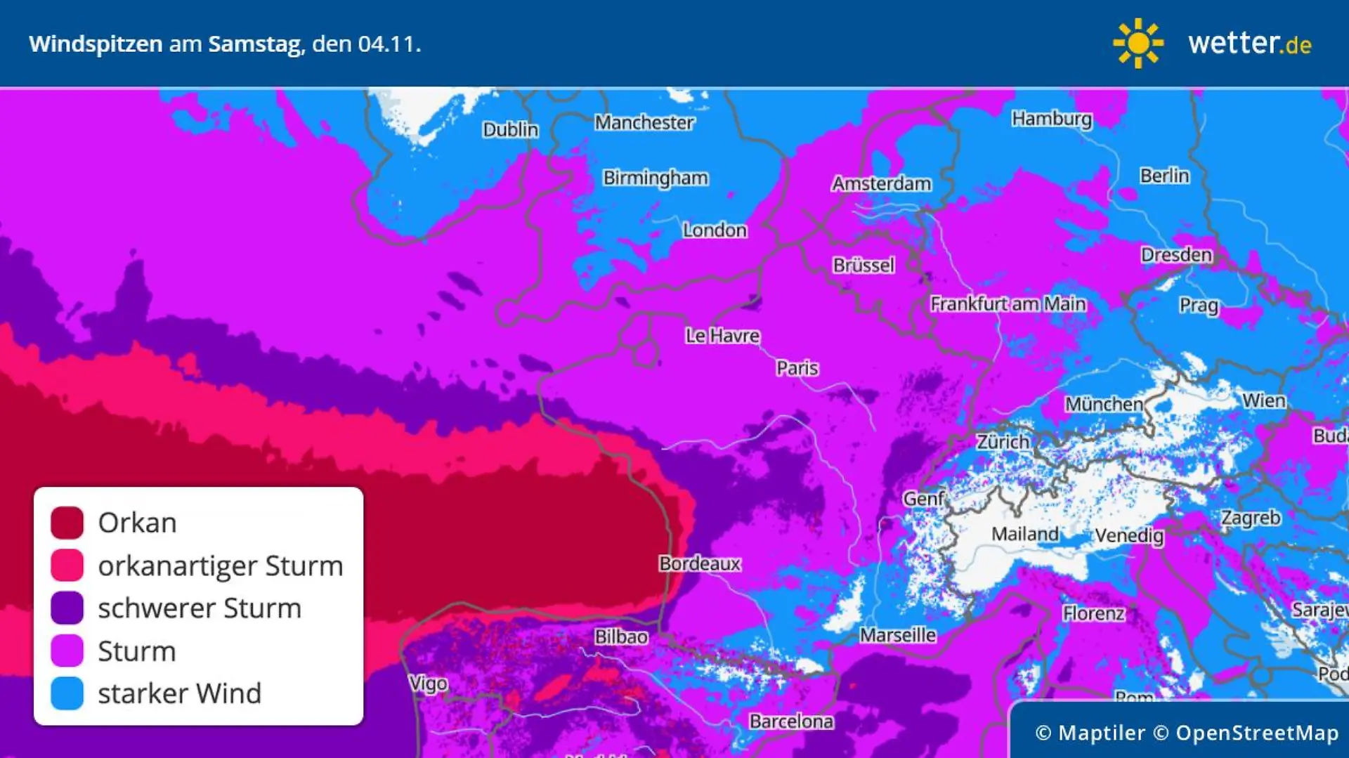 Prognose und Vorhersage: Sturm- und Orkangefahr am Samstag, 4. November 2023