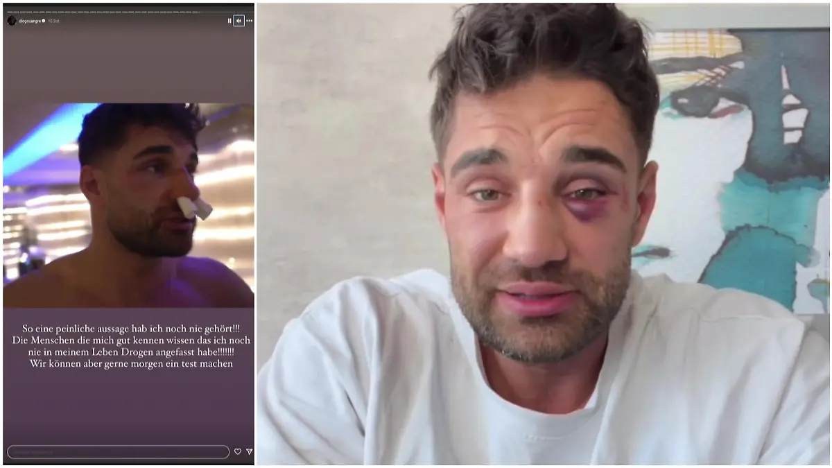 Links: Diogo Sangres Instagram-Story: Hier vermutet Aleks in einem Video, dass Diogo Koks genommen habe. Rechts: So meldet sich Aleks Petrovic am Tag nach dem Kampf bei seinen Followern.