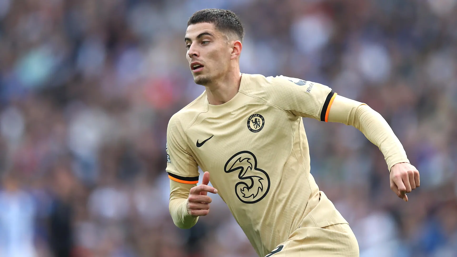 BRIGHTON, ENGLAND - OCTOBER 29: Kai Havertz of Chelsea during the Premier League match between Brighton & Hove Albion and Chelsea FC at American Express Community Stadium on October 29, 2022 in Brighton, England. (Photo by Alex Pantling/Getty Images)