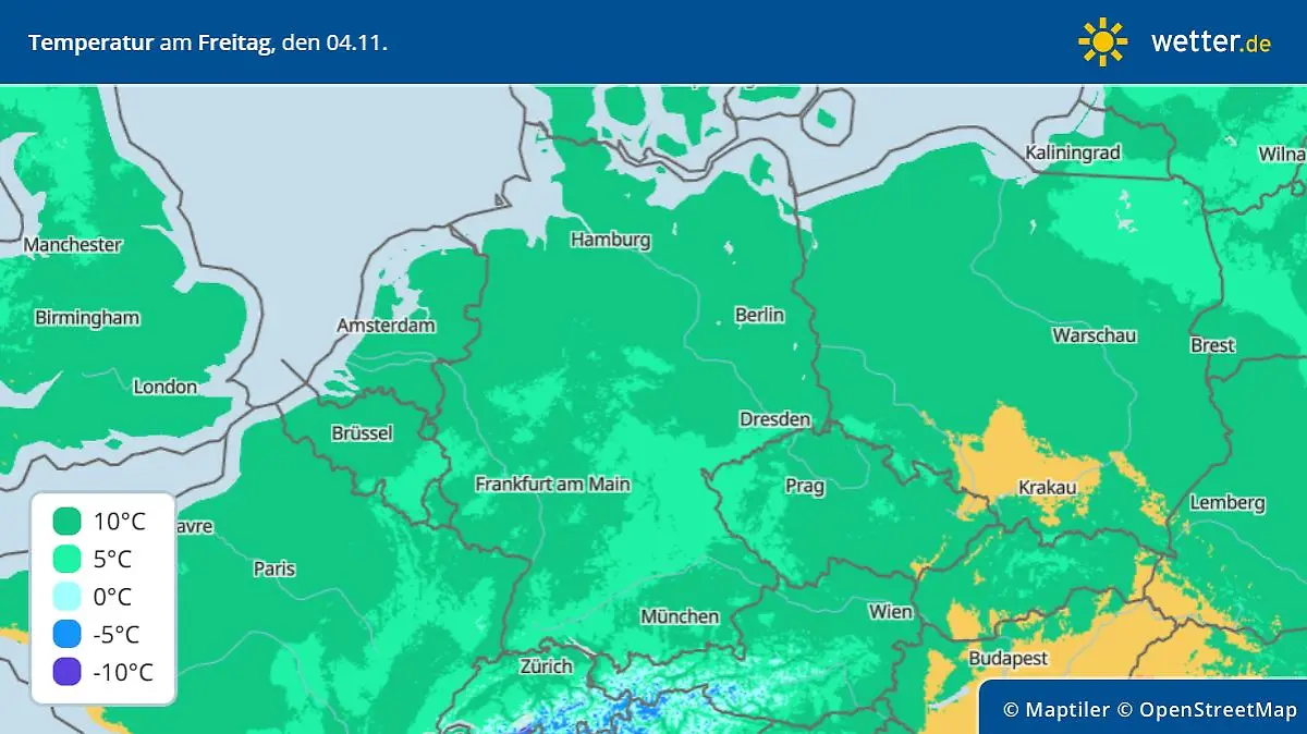 Die Grafik zeigt die Höchstwerte in Deutschland für Freitag, 04.11.2022