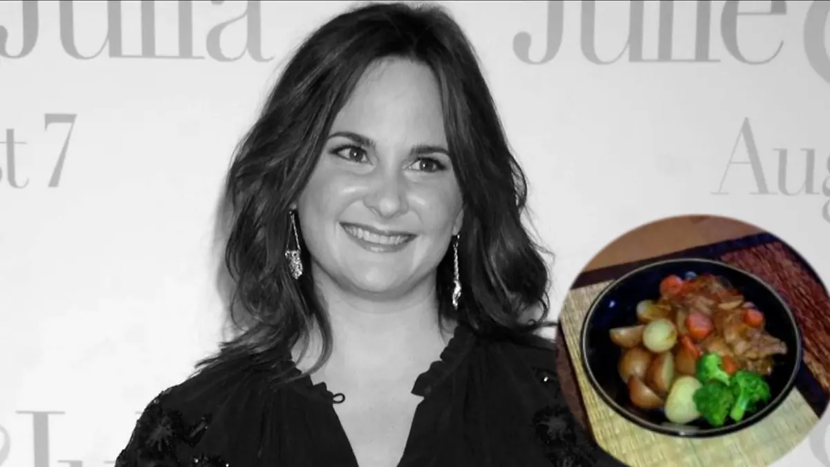 Collage: Autorin Julie Powell und Gericht Coq au vin