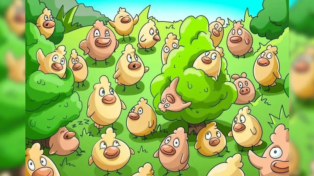 Finden Sie das Schwein zwischen all den Küken?