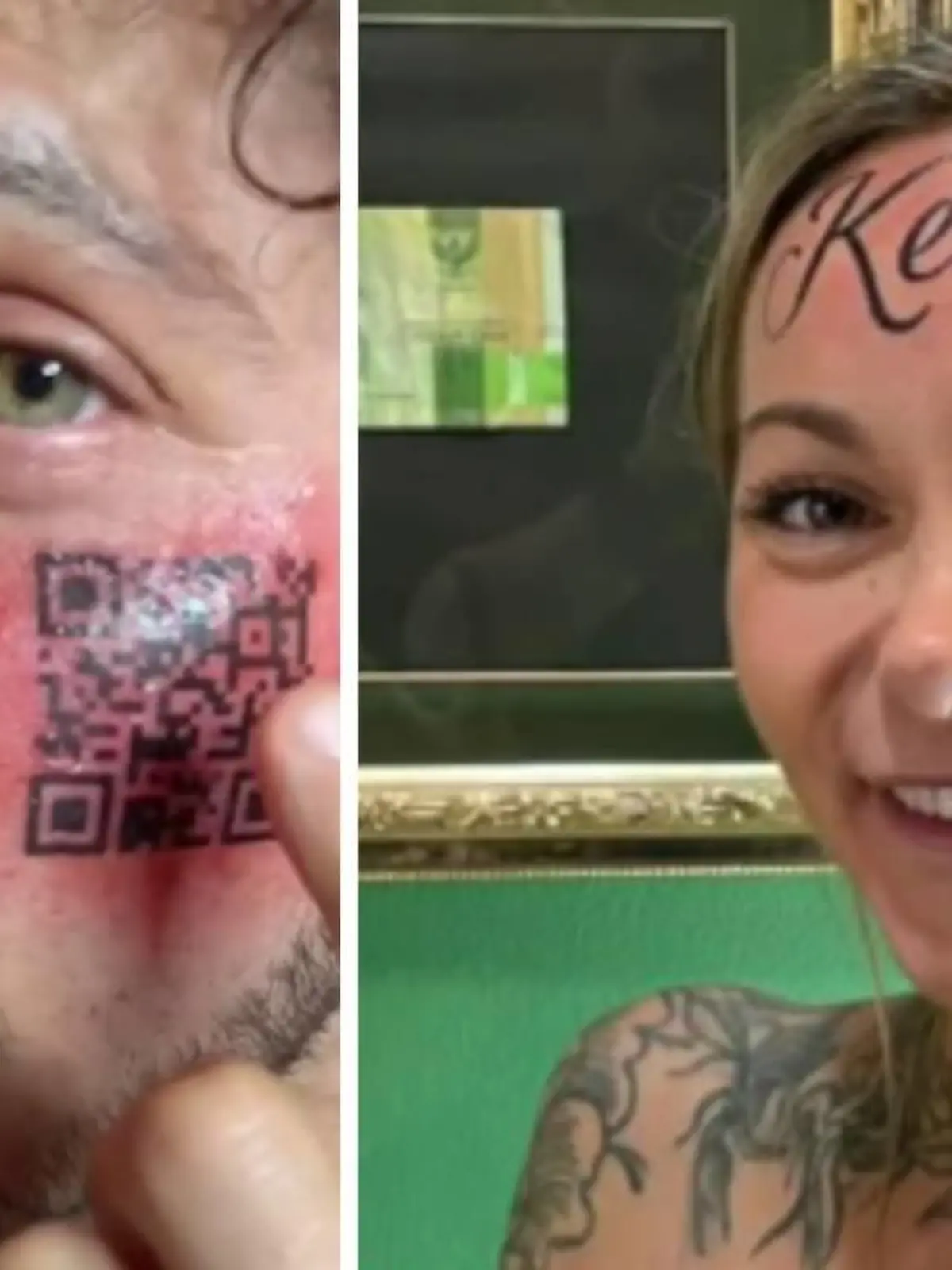 Sie lassen sich einen QR-Code und "Kevin" ins Gesicht tätowieren. Aber es ist wohl alles fake.