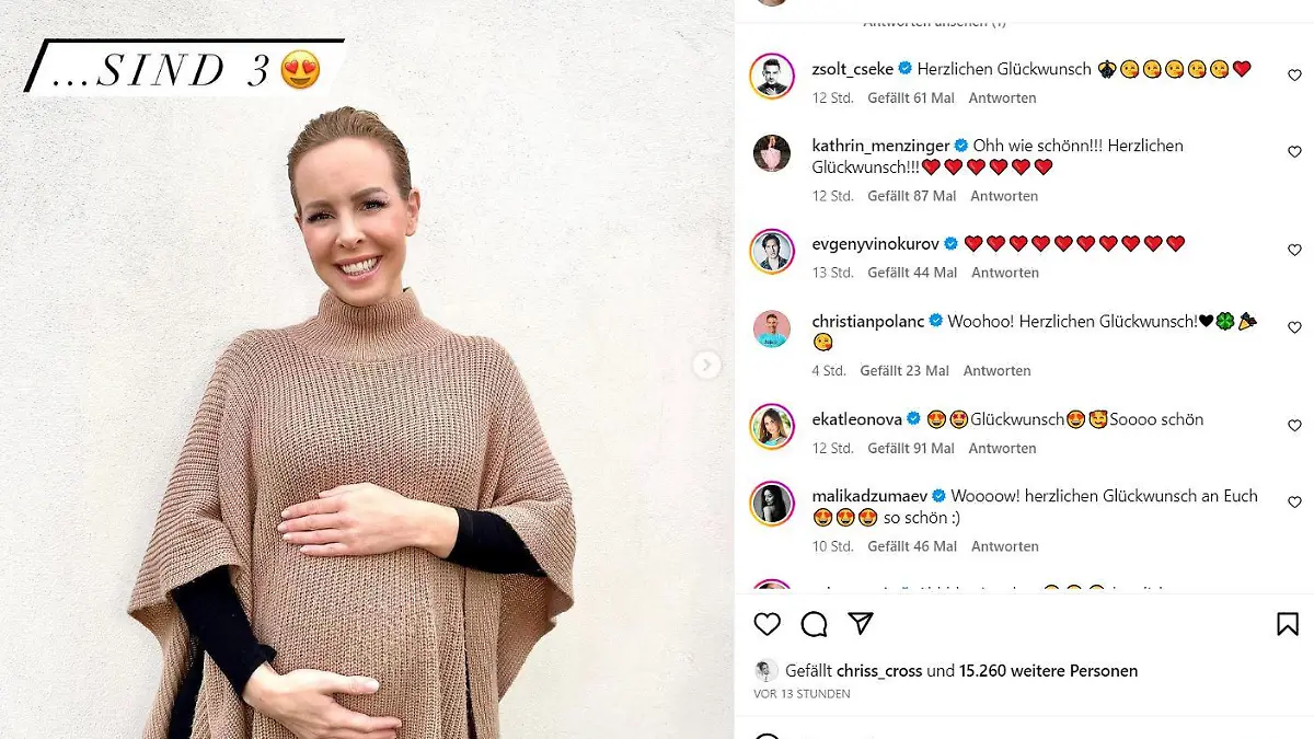 Die Herzchen in den Kommentaren sprechen für sich: Alle freuen sich mit Tanz-Kollegin Isabel Edvardsson über Baby Nummer drei!