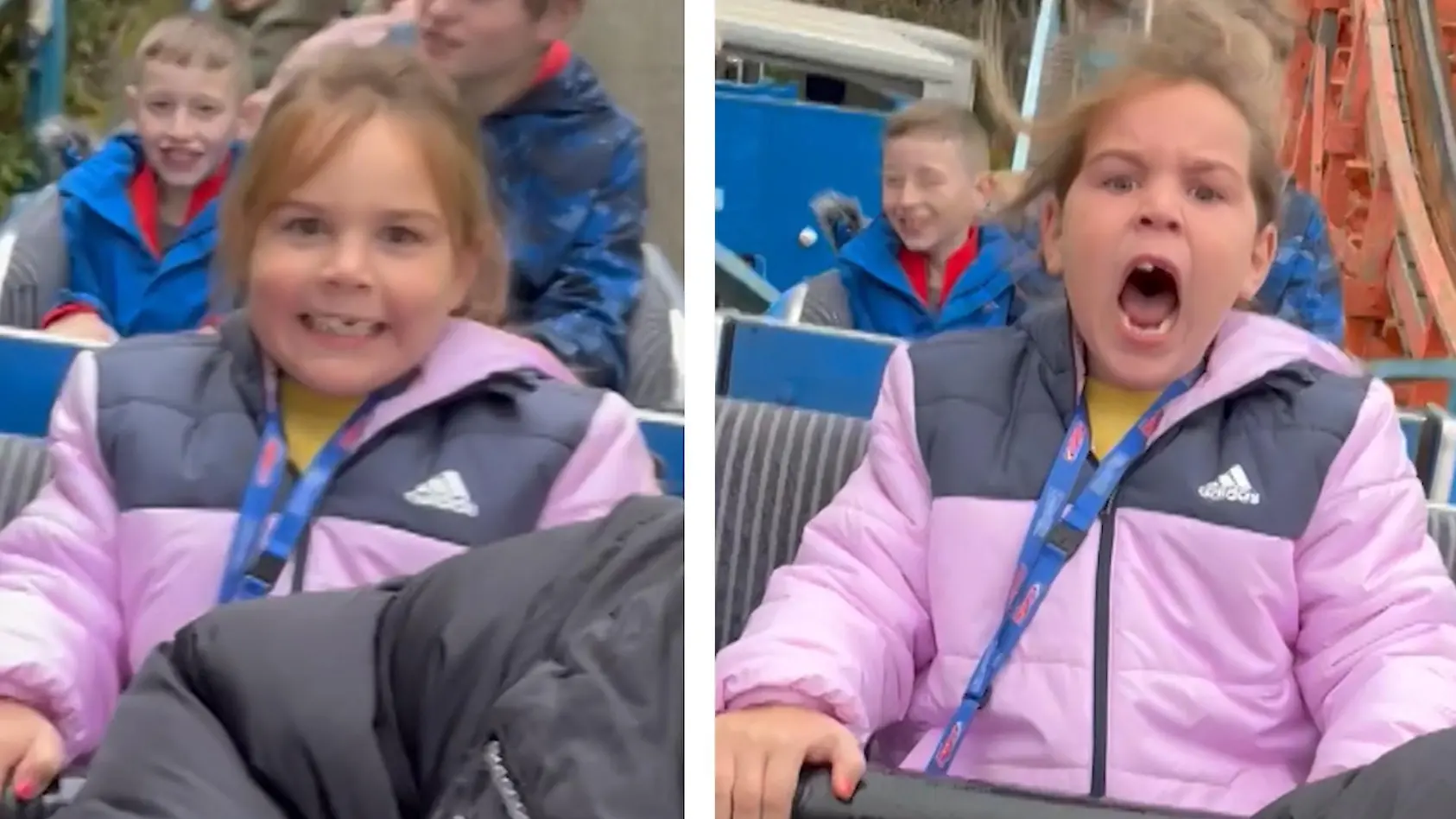 Kind fährt zum ersten Mal Achterbahn