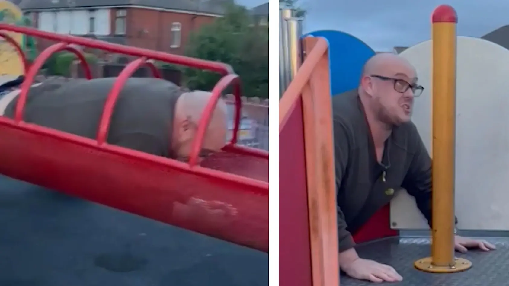 Vater bleibt in Klettergerüst stecken