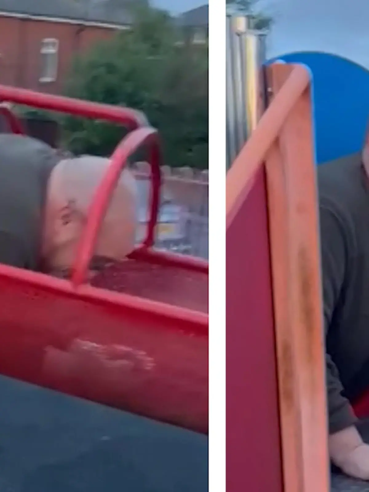 Stuart Wild aus Rochdale in England kommt eigentlich nur seiner Fürsorgepflicht nach und folgt seiner Tochter aufs Klettergerüst. Doch er scheint dafür ein bisschen zu groß geraten - was dann passiert, sehen Sie im Video.