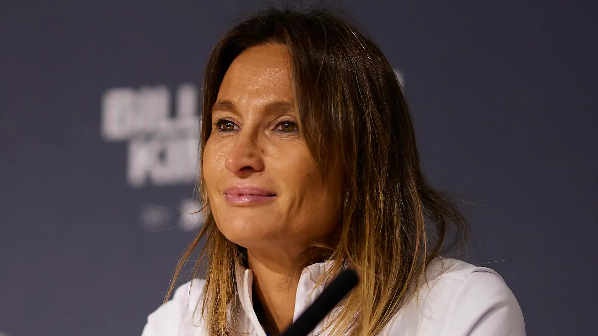 SEVILLE, SPAIN - NOVEMBER 06: Tathiana Garbin, Team Italy captain speaks during a press conference prior to the Billie Jean King Cup Finals at Estadio de La Cartuja on November 06, 2023 in Seville, Spain. (Photo by Fran Santiago/Getty Images for ITF)