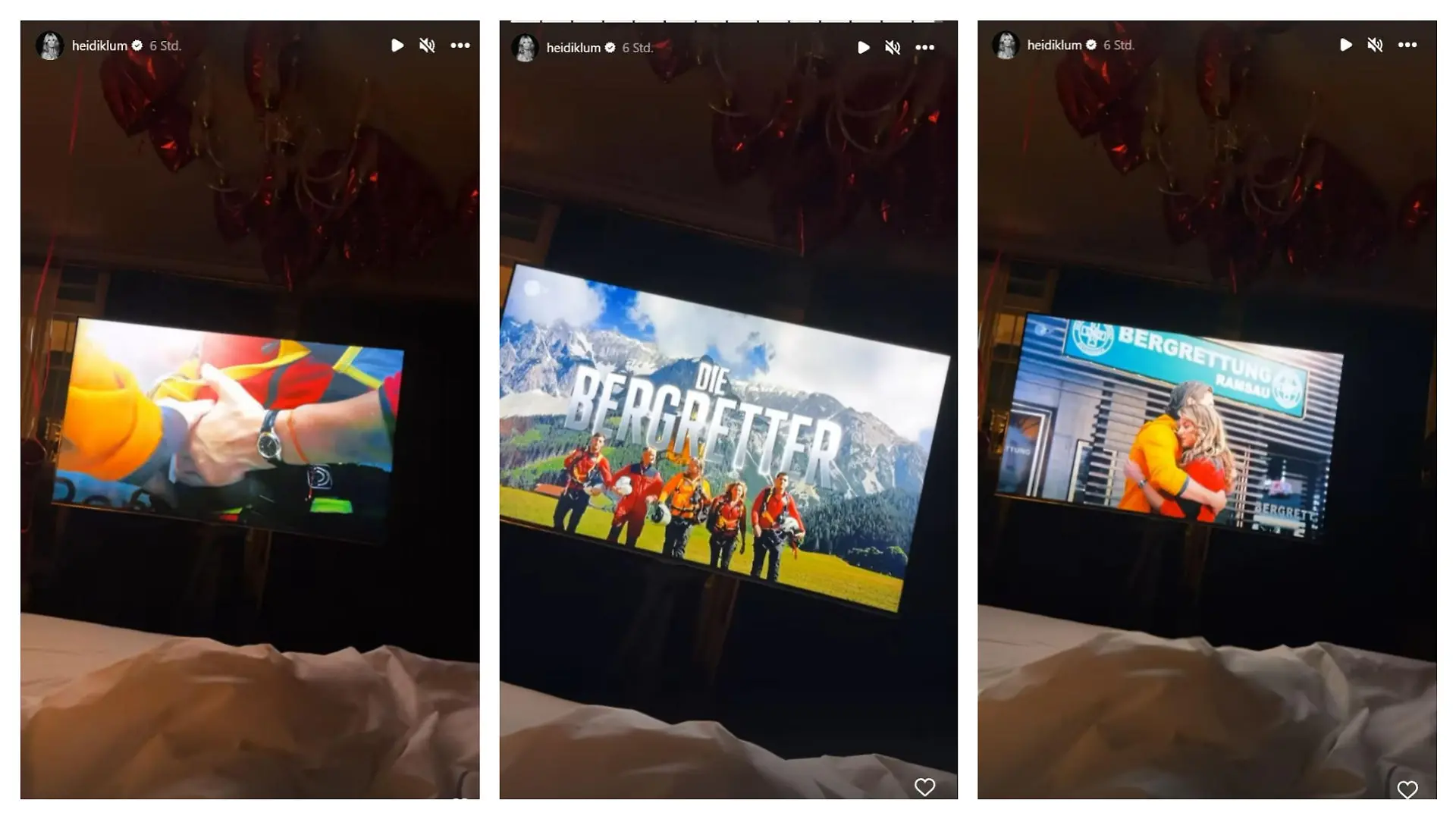 Screenshots aus Heidi Klums Instagram-Story: Sie guckt mit Tom Kaulitz „Die Bergretter“.