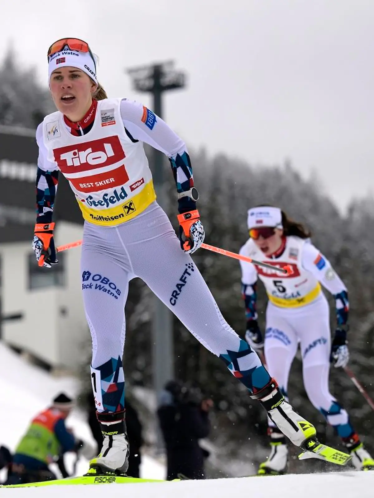 Norway's Ida Marie Hagen competes during the women's 5km cross country section of the Nordic Combined World Cup in Seefeld, Austria, Friday, Jan 27, 2023. (AP Photo/Andreas Schaad)
