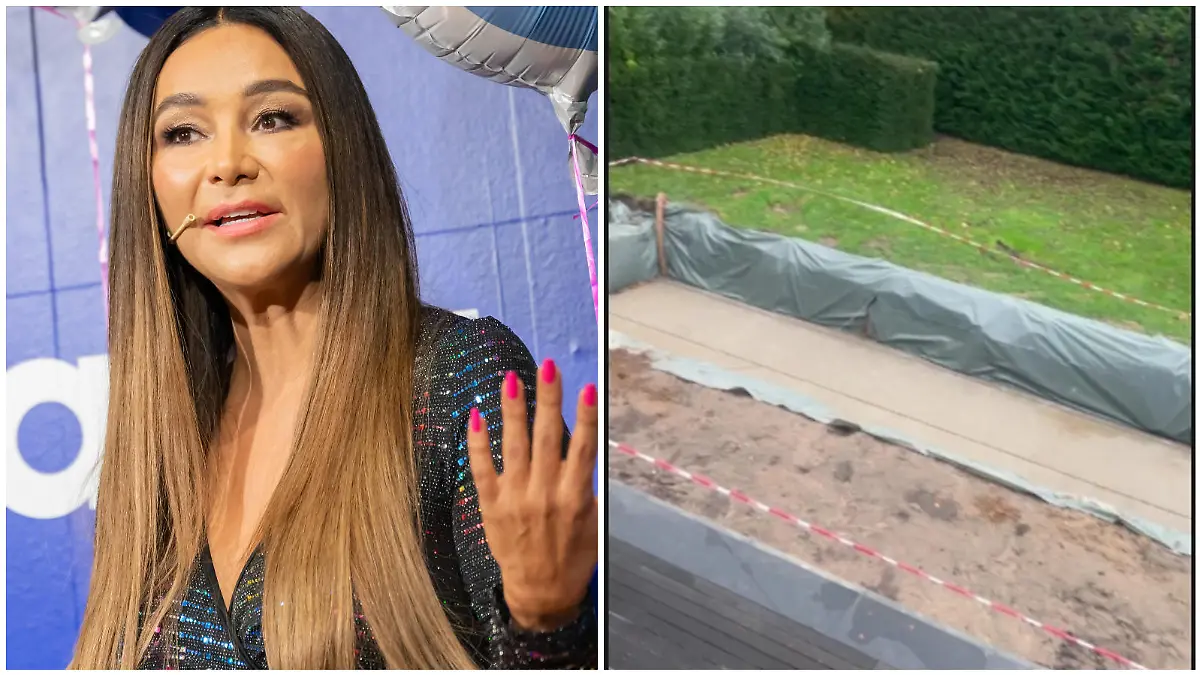 Verona Poth und die Baustelle in ihrem Garten (Collage)