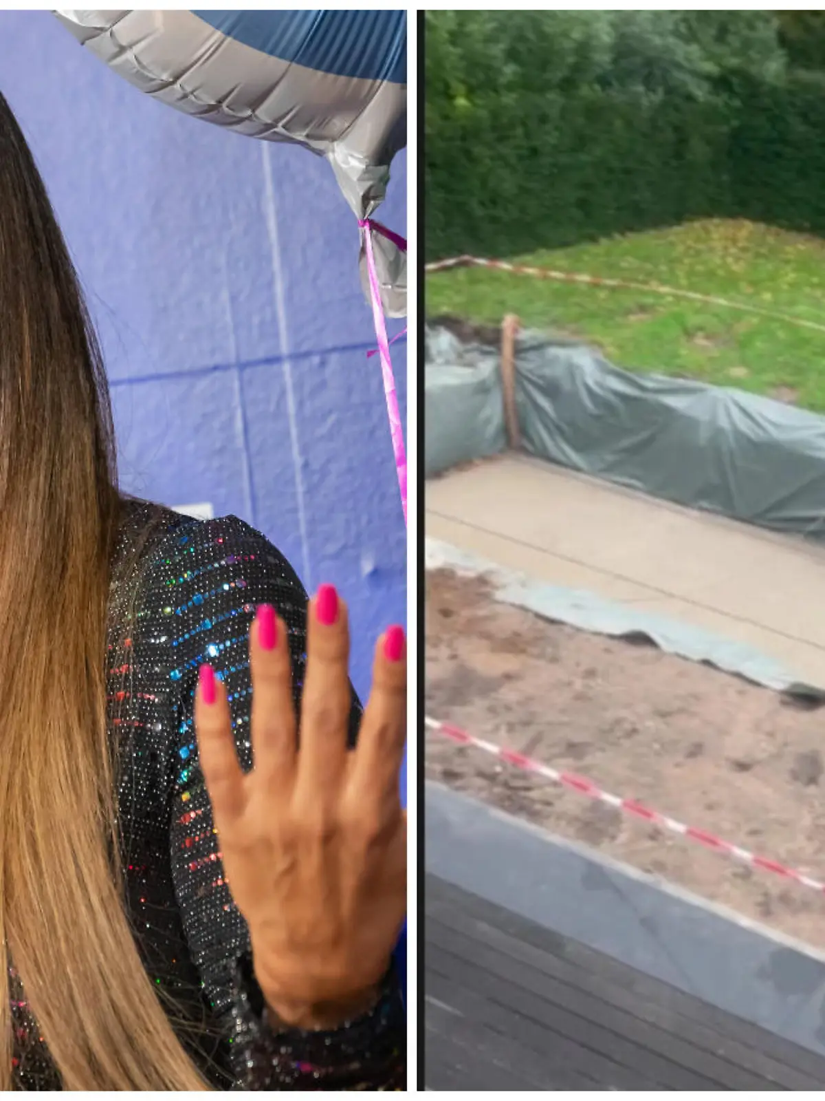 Verona Poth und die Baustelle in ihrem Garten (Collage)
