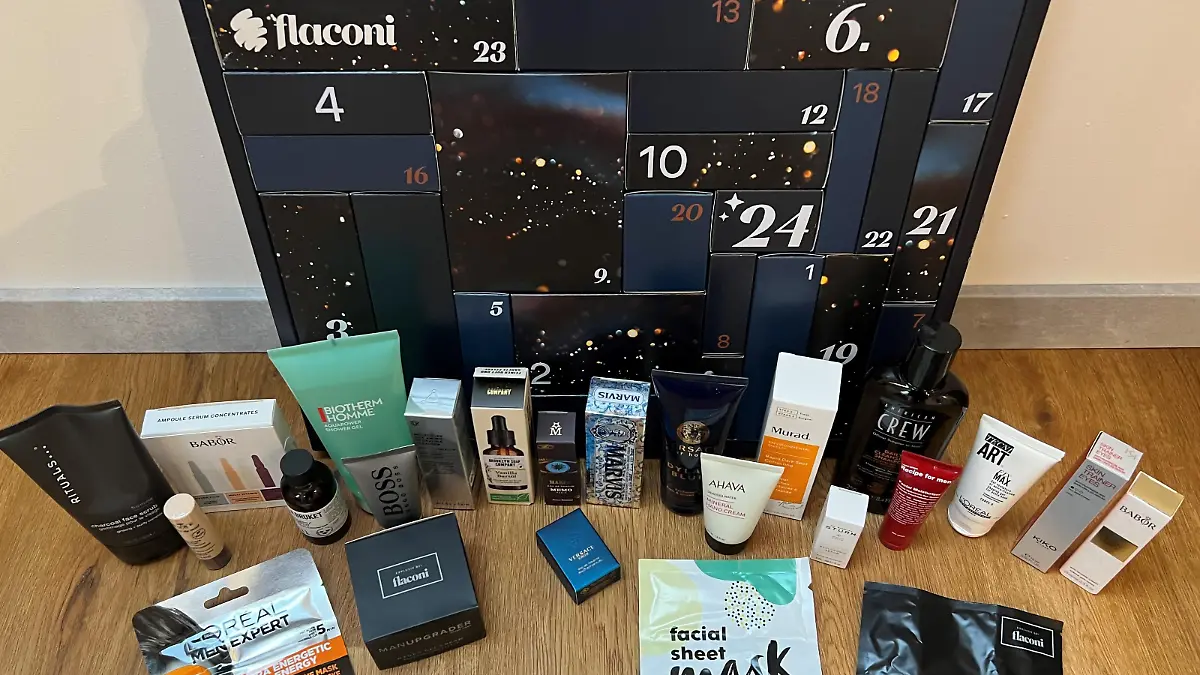 Adventskalender mit ausgepackten Produkten