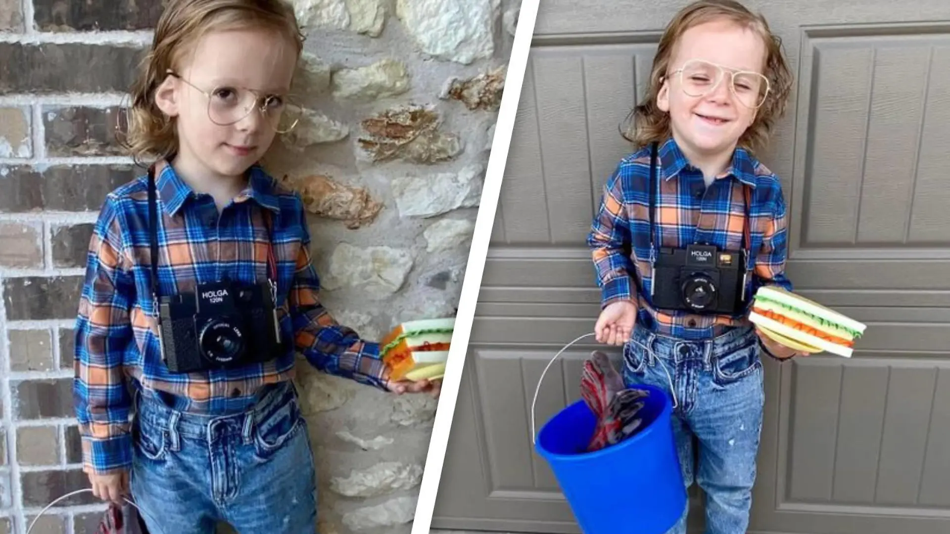 Kind im Jeffrey Dahmer Halloweenkostüm