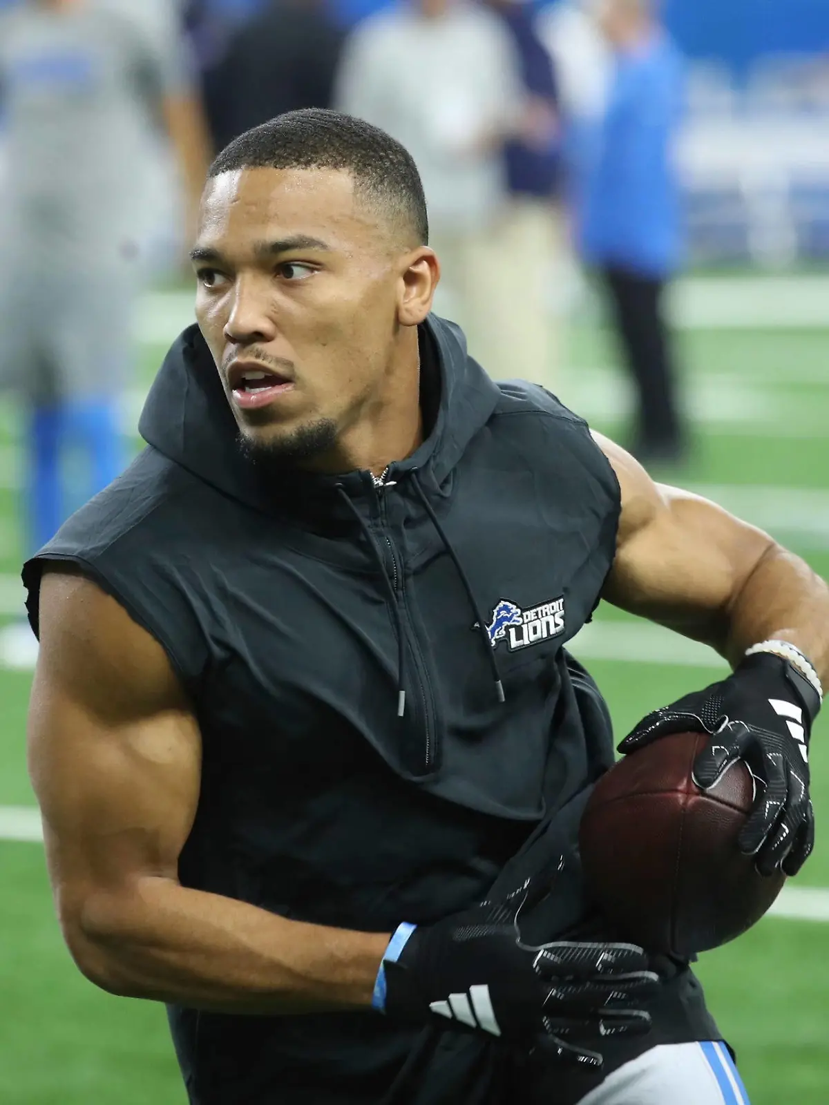 NFL, American Football Herren, USA Seattle Seahawks at Detroit Lions Sep 17, 2023 Detroit, Michigan, USA Detroit Lions wide receiver Amon-Ra St. Brown 14 warms up before action against the Seattle Seahawks at Ford Field. Detroit Ford Field Michigan USA, EDITORIAL USE ONLY PUBLICATIONxINxGERxSUIxAUTxONLY Copyright: xKirthmonxF.xDozierx 20230917_jcd_usa_0050