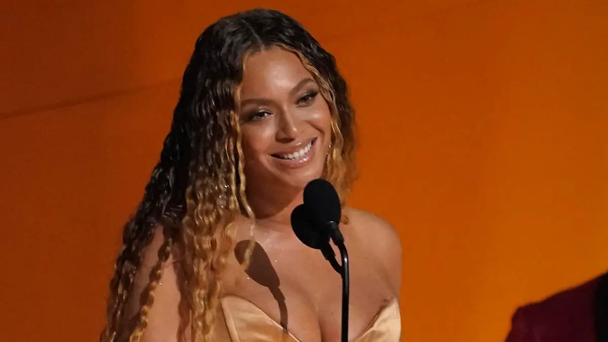 Beyonce accepts the award for best dance/electronic music album for "Renaissance" at the 65th annual Grammy Awards on Sunday, Feb. 5, 2023, in Los Angeles. (AP Photo/Chris Pizzello)
