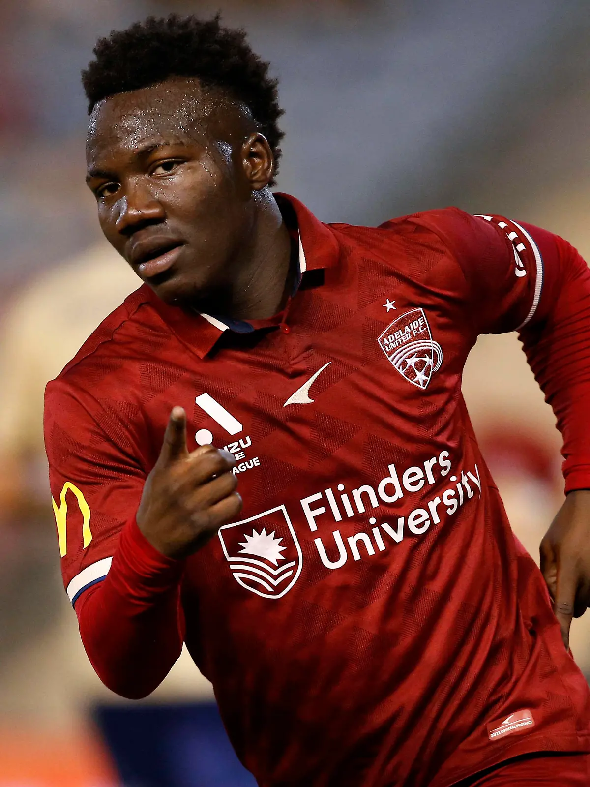 ALEAGUE JETS ADELAIDE, Nestory Irankunda of Adelaide United celebrates scoring a second half goal during the A-League Men s soccer match between the Newcastle Jets and Adelaide United at McDonald Jones Stadium in Newcastle, Saturday, March 11, 2023.  ACHTUNG: NUR REDAKTIONELLE NUTZUNG, KEINE ARCHIVIERUNG UND KEINE BUCHNUTZUNG NEWCASTLE NEW SOUTH WALES AUSTRALIA PUBLICATIONxINxGERxSUIxAUTxONLY Copyright: xDARRENxPATEMANx 20230311001773901530