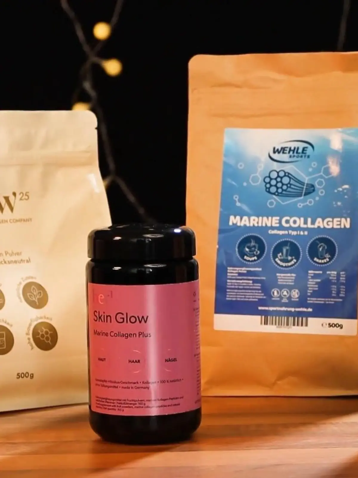 Glänzende Haare, bessere Fingernägel und das Wichtigste: weniger Falten. Genau das sollen die Kollagen-Mittelchen aus dem Internet bewirken.Unser Körper stellt das Protein zwar selbst her, doch mit zunehmenden Alter nimmt die Konzentration ab. Die Folgen: Unsere Fingernägel werden brüchiger und unsere Haut altert. Jetzt sollen Nahrungsergänzungsmittel in Form von trinkbaren Pulvern dem ein Ende setzen. Doch kann das wirklich funktionieren? Wir haben über sieben Wochen hinweg Fisch- und Rinder-Kollagen getestet.