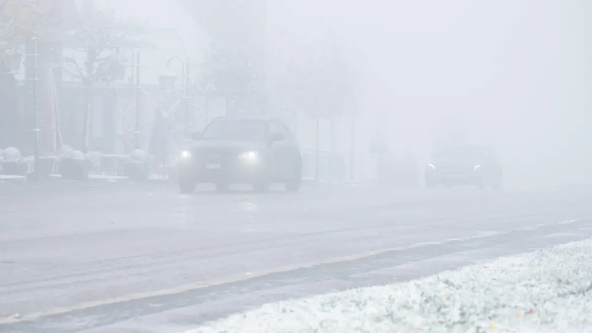 03.11.2023, Baden-Württemberg, Feldberg: Autos fahren am Feldberg im ersten Schnee auf einer Straße. Auf dem Feldberg sind die ersten Schneeflocken in diesem Herbst gefallen. Laut Deutschem Wetterdienst (DWD) sanken die Temperaturen in der Hochlage des Schwarzwaldes auf minus zwei Grad Celsius. Der Schnee werde aber noch nicht liegen bleiben, sagte ein DWD-Meteorologe. Dafür sei der Boden noch nicht kalt genug.
Ein erster Schneefall in Gipfellagen sei für diese Zeit nichts Ungewöhnliches, sagte der Sprecher. Foto: Silas Stein/dpa +++ dpa-Bildfunk +++