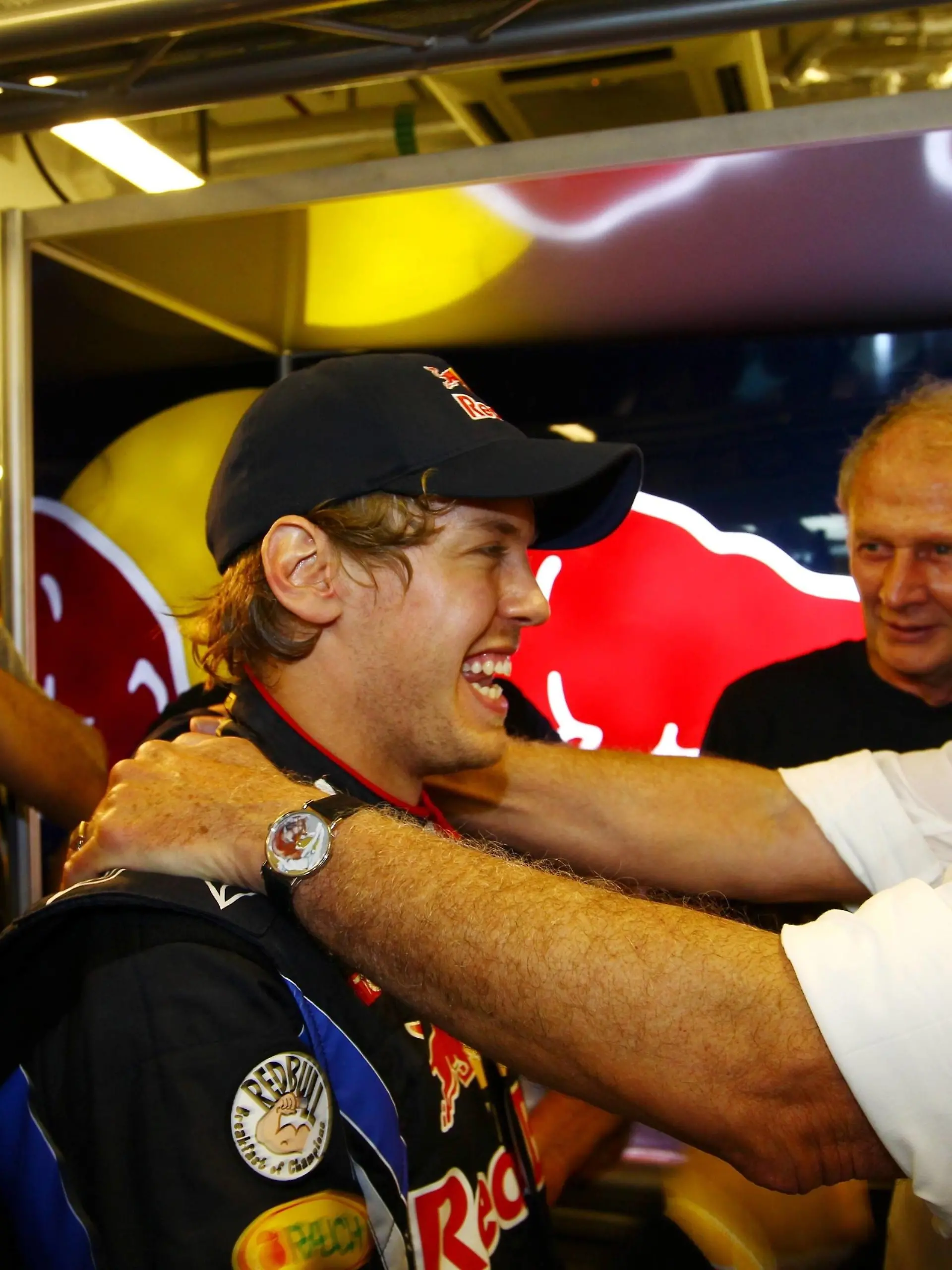  Sebastian Vettel GER Red Bull Racing celebrates his championship win with Dietrich Mateschitz AUT CEO and founder of Red Bull. Formula One World Championship, WM, Weltmeisterschaft Rd 19, Abu Dhabi Grand Prix, Race, Yas Marina Circuit, Abu Dhabi, UAE, Sunday 14 November 2010. BEST IMAGE ACHTUNG AUFNAHMEDATUM GESCHÄTZT PUBLICATIONxINxGERxSUIxAUTxHUNxONLY d10abu2707