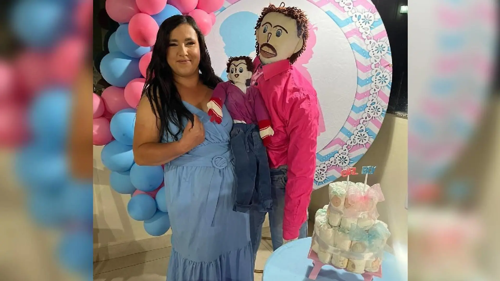 Meirivone, Marcelo und ihr Sohn Marcelinho bei der Babyparty. Das Geschlecht ihres zweiten Stoffpuppenkinds wurde vor 40 Gästen enthüllt. Es wird ein Mädchen.
