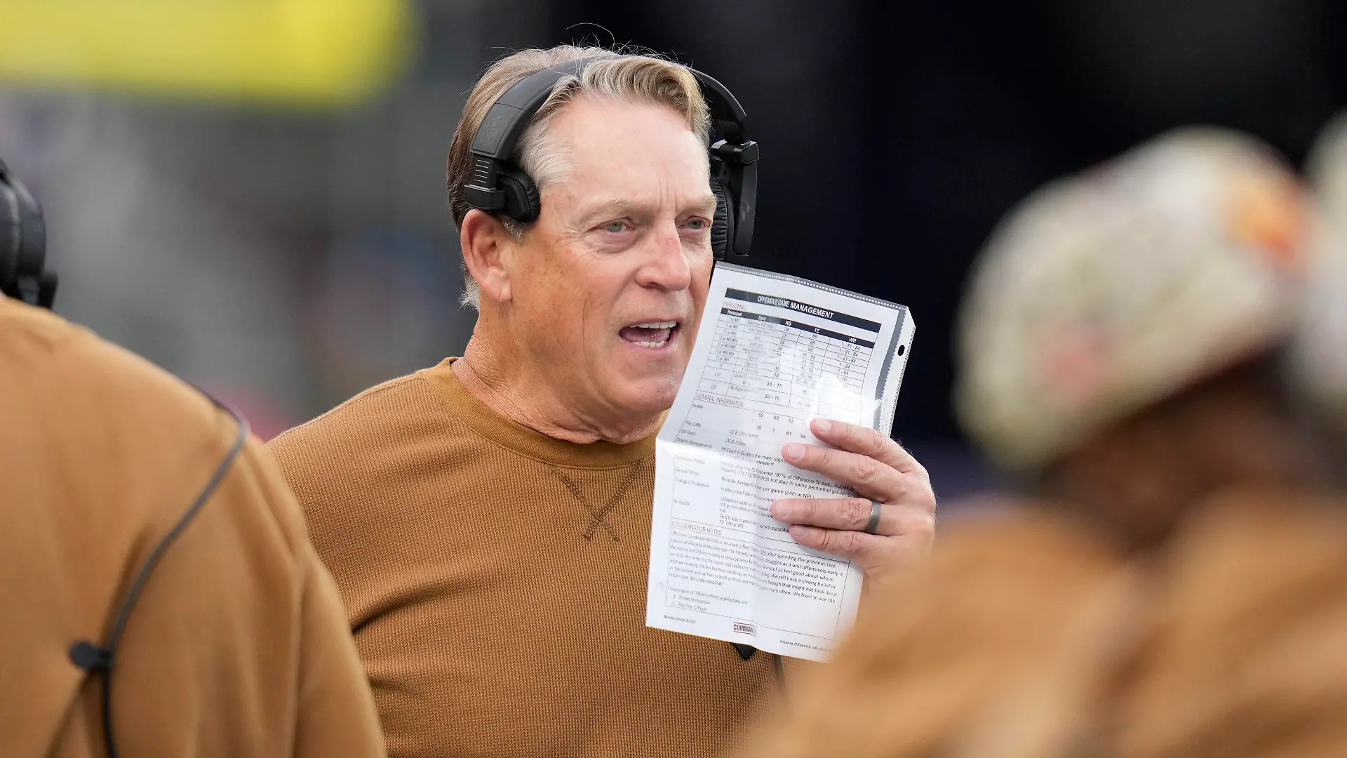 FILE - Washington Commanders defensive coordinator Jack Del Rio during an NFL football game, Sunday, Nov. 5, 2023, in Foxborough, Mass. The Washington Commanders have fired defensive coordinator Jack Del Rio and defensive backs coach Brent Vieselmeyer. Del Rio was 12 games into his fourth season with the team. The moves made Friday, Nov. 24, come after the Commanders lost 45-10 at Dallas on Thursday. (AP Photo/Charles Krupa, File)